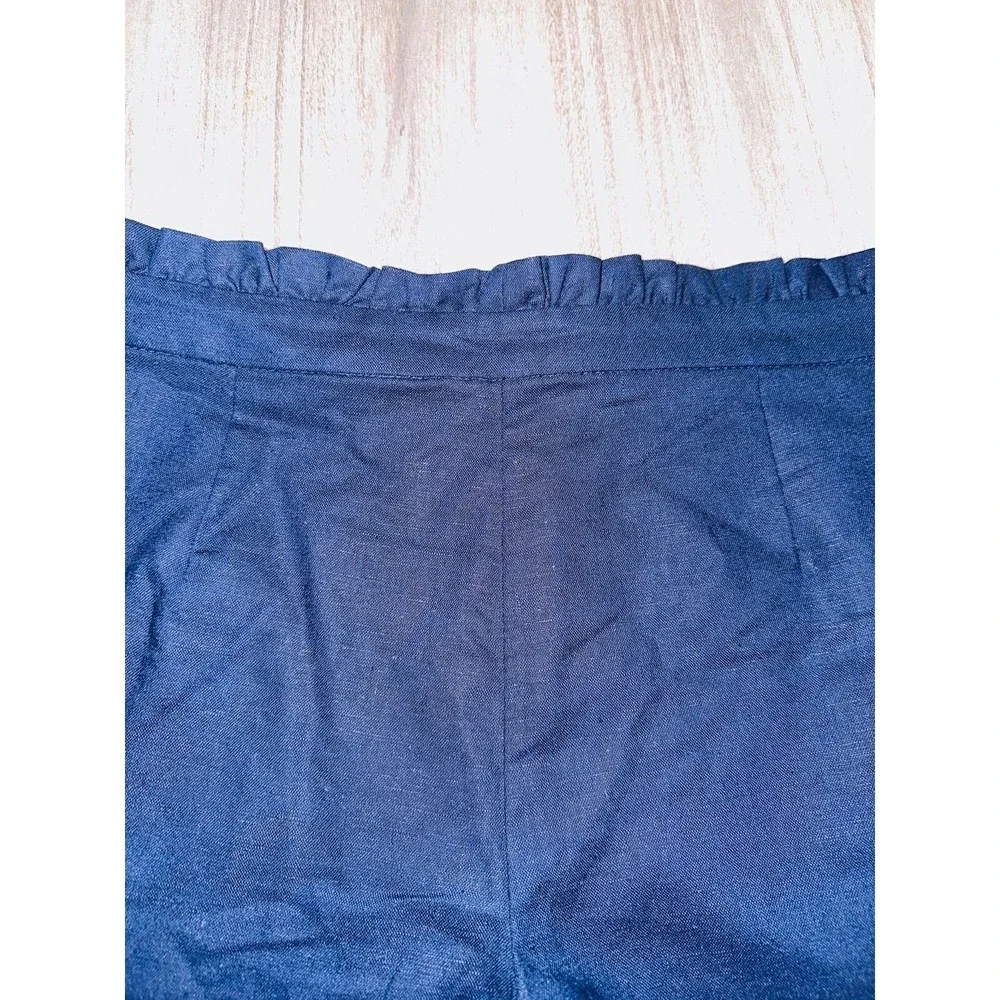 D4 J Crew Shorts Linen Navy‎ Blue Ruffle Size 6 Women's 3